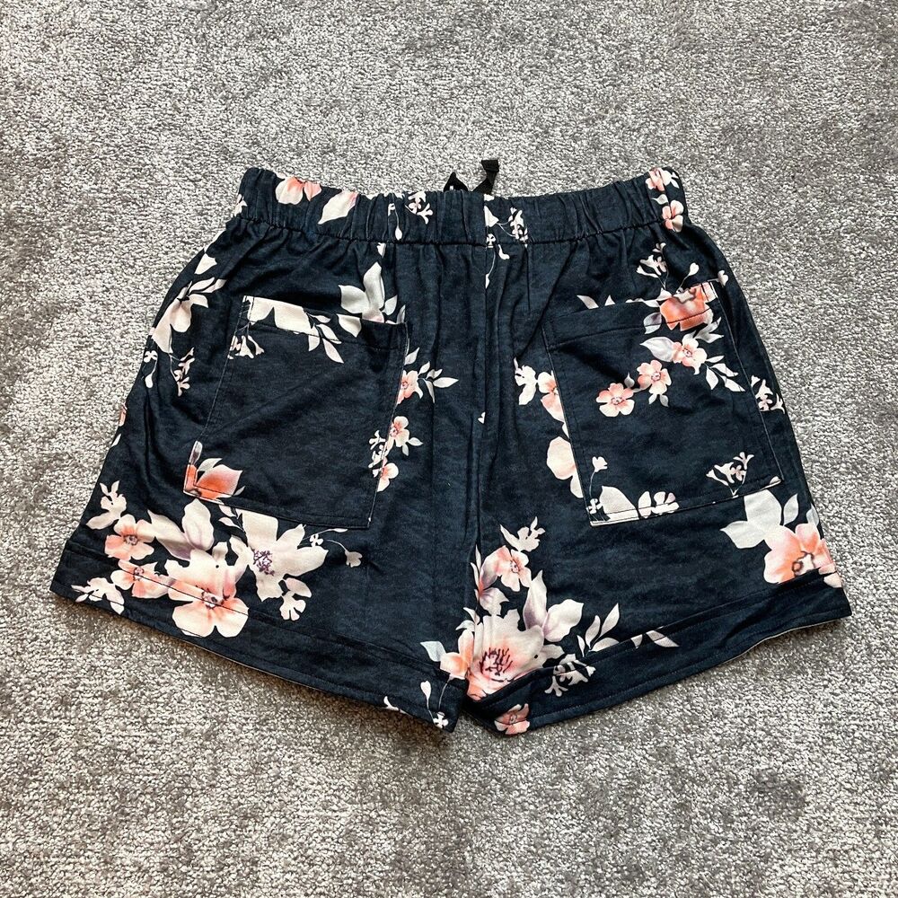 Merokeety Paperbag Shorts Womens Small Blue Floral Stretch Rayon Soft New NWT